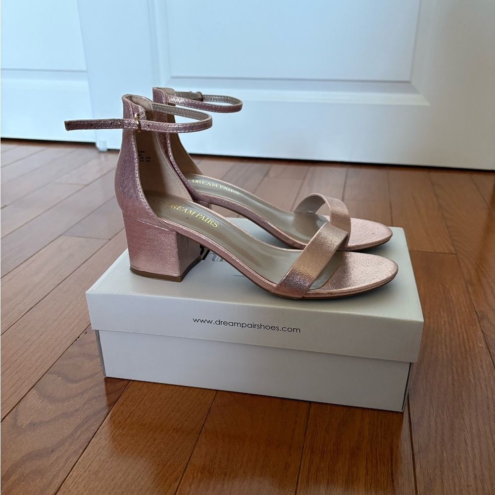 Dream Pairs Women's Chunky Heel Open Toe Sandals, CHAMPAGNE/PEARL Size 7.5